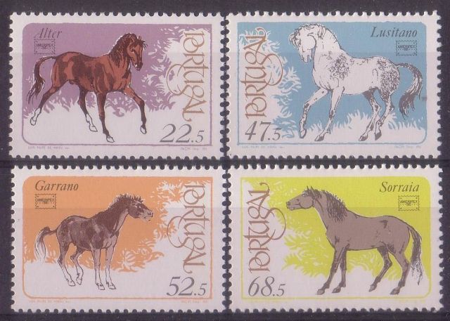 PORTUGAL 1986 HORSES horses on stamps  animals on stamps wildlife stamps topical stamp collecting thematic stamp collector  collecting postage stamps as a hobby horse breeds types of horses stamp collector of fauna wild animals on stamps wildlife on stamps mammals on stamps postage stamps of the world   FDC